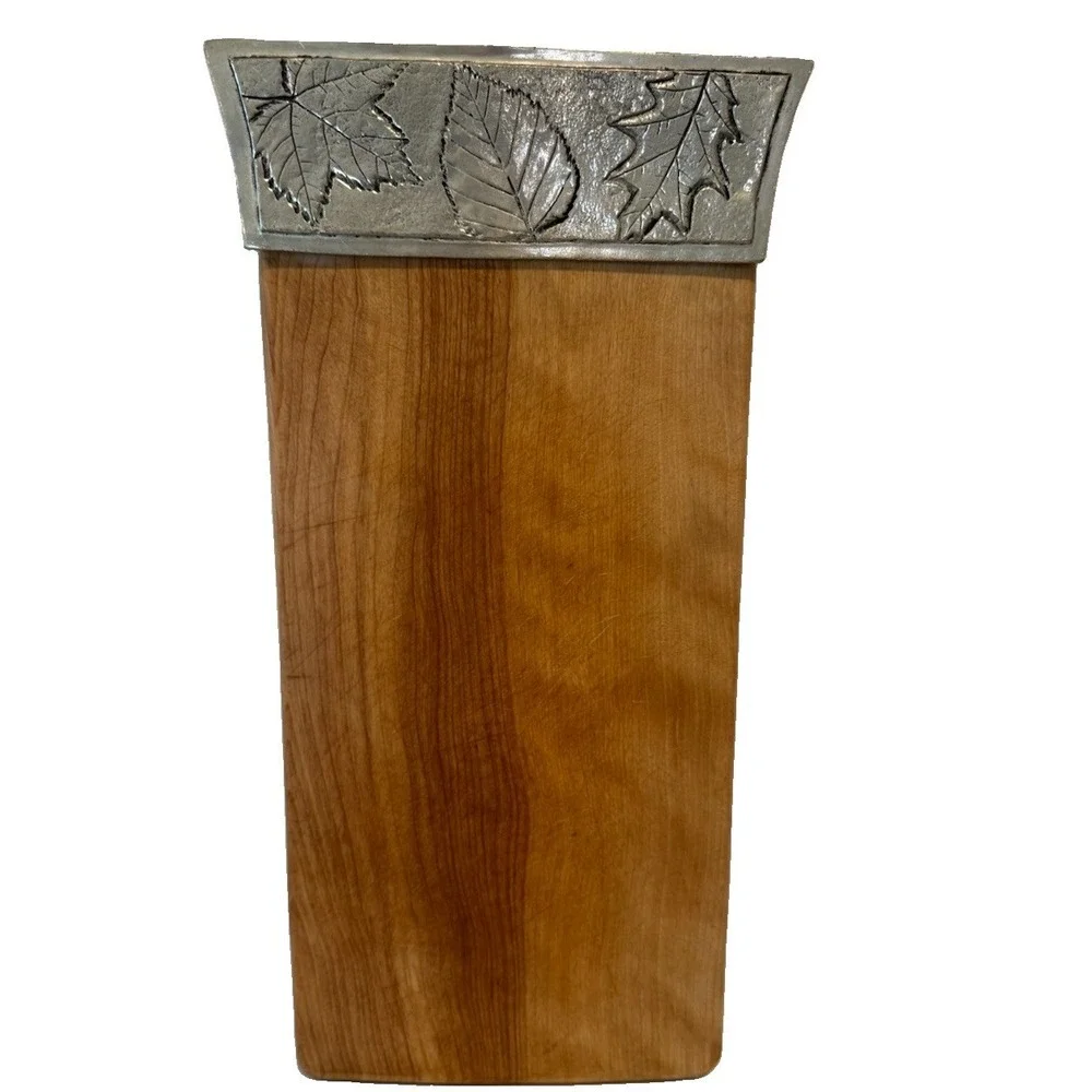 Handcrafted Wooden Charcuterie Serving Board with Decorative Leaf Metal Trim 14
